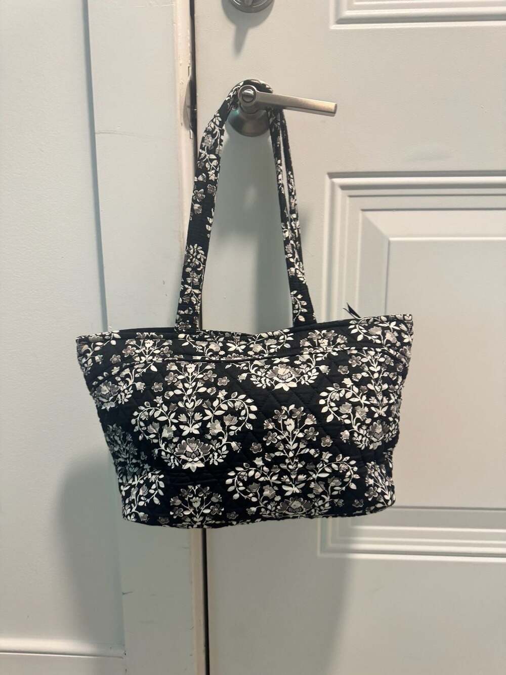 Vera Bradley Quilted Tote Bag Black White Floral